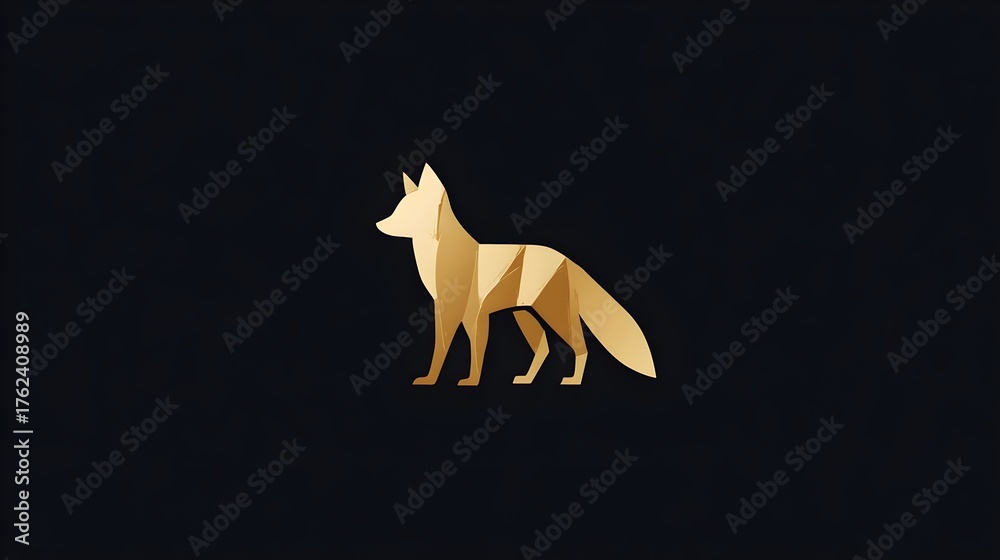Fototapeta premium Minimalist gold fox logo, elegant and clever design with clean lines. Concept: Branding, luxury logo design, intelligence and agility symbol, modern elegant aesthetics, premium brand identity.