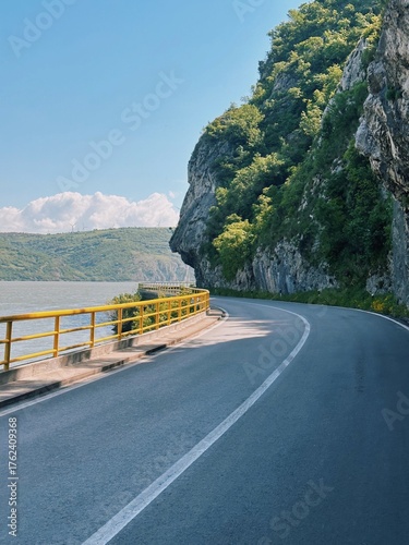 Scenic road along the Danube River in Serbia