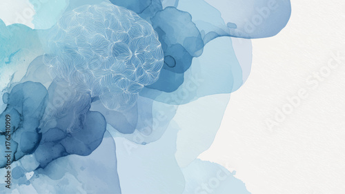 Elegant abstract blue watercolor anatomy background with fine digestive system outline, perfect vector illustration for clinic websites, healthcare presentations, and biology education layouts.