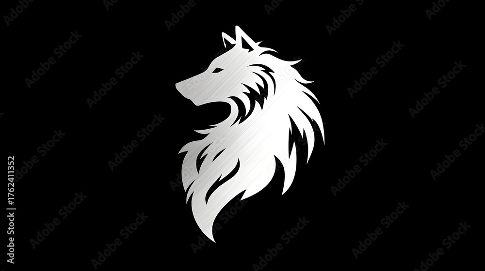 Obraz premium Minimalist silver wolf logo, sleek and powerful design with clean lines. Concept: Branding, modern logo design, strength and leadership symbol, metallic elegance, and premium identity.