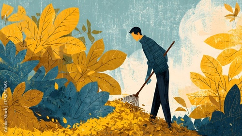 Person raking leaves in autumn