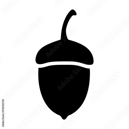 Vector art of elegant black acorn illustration with a long stem, capturing its graceful shape and the essence of autumns bounty