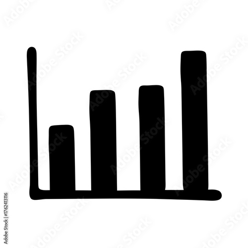 Vector art of a black silhouette of a bar graph, illustrating statistical data, trends, and comparisons in a simple and effective manner