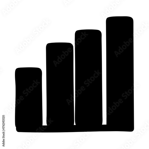 A black and white illustration of several vertical bars of varying heights unevenly spaced