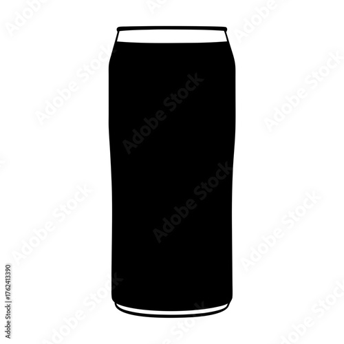 Vector art of a tall, sleek black can, ideal for showcasing beverage packaging design and branding, with a modern and minimalist aesthetic