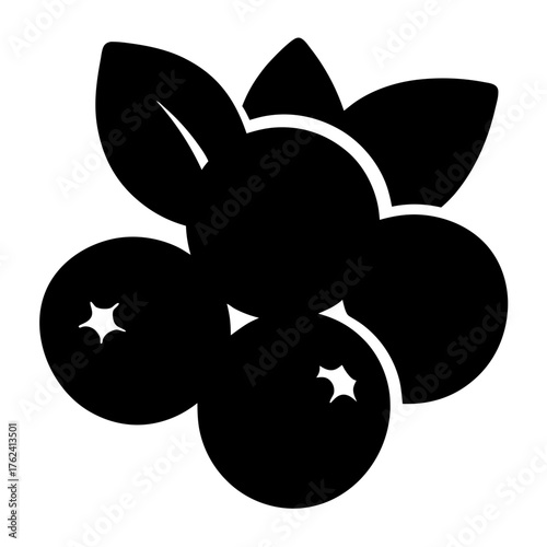 Vector art of stylized illustration of a cluster of blueberries with leaves, , ideal for designs needing a natural and organic touch