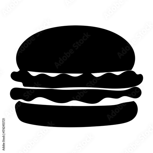 Vector art of silhouette of a burger, showcasing its layers and shape, perfect for fast food menus and culinary designs