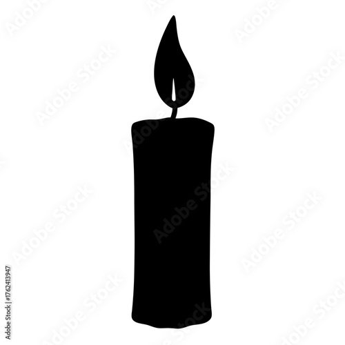 Vector art of a black candle with a flickering flame, casting a soft glow in the darkness, symbolizing hope and remembrance