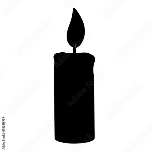 Vector art of a black candle with a flickering flame, a symbol of hope and remembrance, casting a soft glow in the darkness