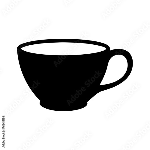 Vector art of a black silhouette of a coffee cup with white fill, , suggesting a warm beverage, a moment of relaxation, or a coffee break