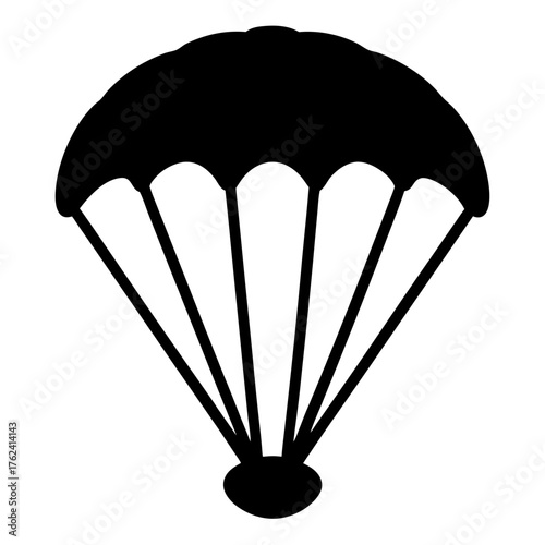 Vector art of silhouette of a parachute, an iconic symbol of adventure, safety, and controlled descent, representing skydiving and emergency