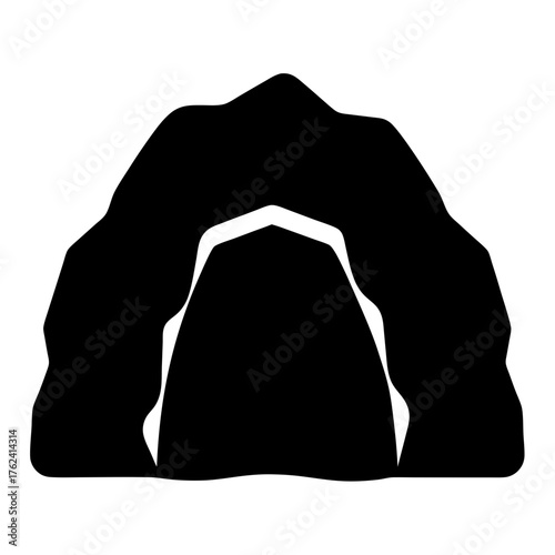 Vector art of a double cave entrance creates a nested silhouette, , inviting exploration of its shadowed depths and geological formations within
