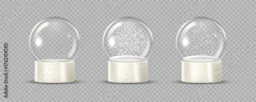 Christmas Snow globe set. Realistic 3d vector illustration