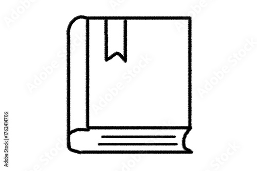 Fuzzy, hand-drawn outline sketch of a closed book with a bookmark.