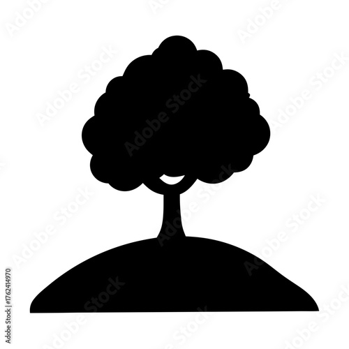 Vector art of a tree on a hill, symbolizing growth, stability, and the beauty of nature, inviting contemplation and a sense of peace