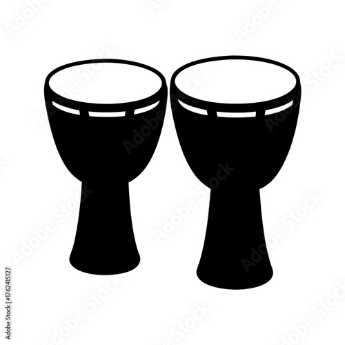 Vector art of a pair of black bongo drums, , showcasing the percussion instrument with its distinct shape and cultural significance