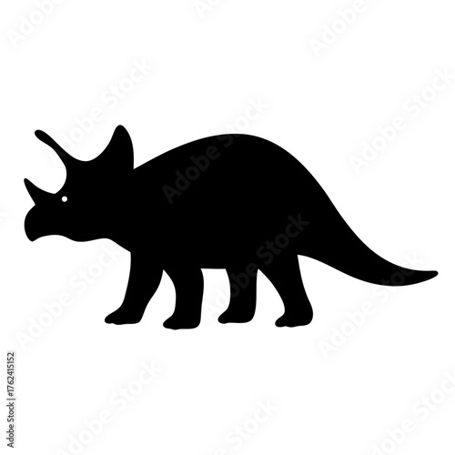Vector art of a triceratops silhouette, displaying its three horns, bony frill, and sturdy build in a minimalist design