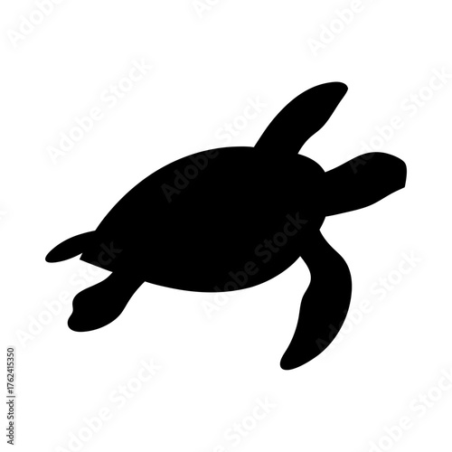 Vector art of black sea turtle silhouette, showcasing its unique shape and graceful movement in a minimalist and elegant monochrome design