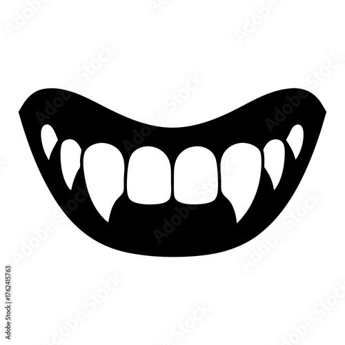 Vector art of graphic illustration of vampire teeth, capturing the essence of gothic horror and supernatural folklore