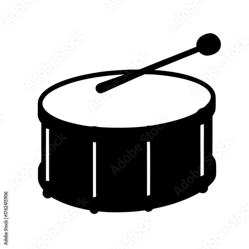 Illustration of a drum with a drumstick, a musical instrument used in various genres and cultural traditions
