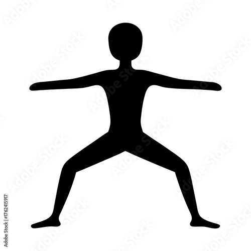 Vector art of silhouette of a person in a warrior pose, a yoga asana that strengthens the legs, core, and arms