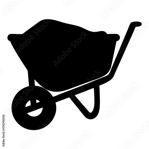 Vector art of silhouette of a wheelbarrow filled with soil, a simple yet evocative representation of gardening and outdoor work