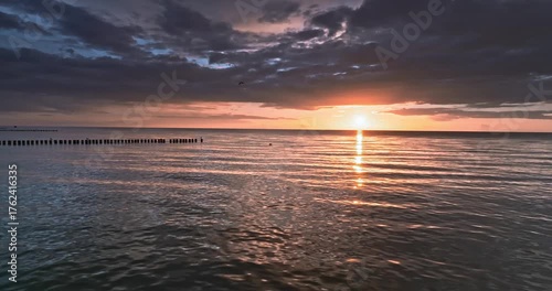 Stunning Baltic Sea and the sunset in summer in Poland.