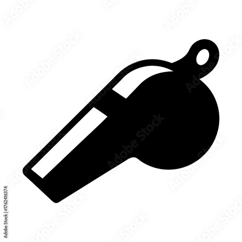 Vector art of a black and white illustration of a whistle, commonly used by referees to signal fouls or stop play in sports