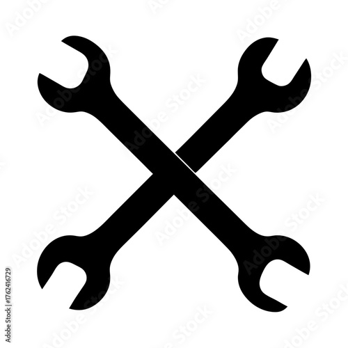 Vector art of two crossed wrenches, , representing tools, repair, maintenance, and engineering for technical designs and construction themes