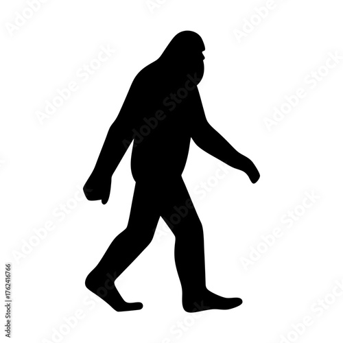 Vector art of a black silhouette of a bigfoot walking, , creating a mysterious and intriguing image of the legendary cryptid creature