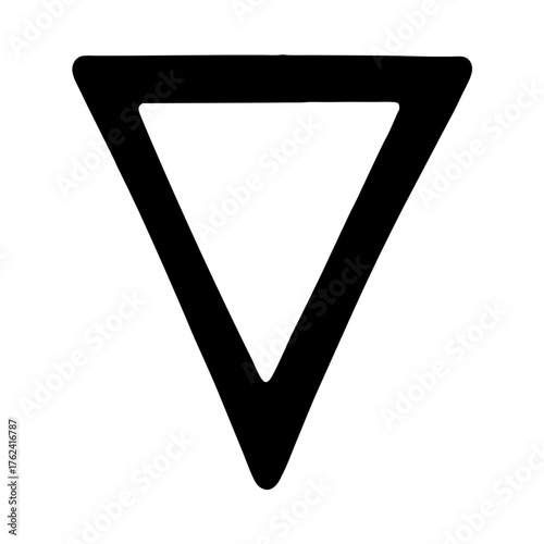 Vector art of an inverted triangle shape, a simple geometric figure with three sides and three vertices pointing downwards in black color