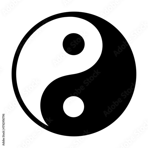 Vector art of the yin and yang symbol, a representation of balance and harmony, with swirling black and white halves, each containing a dot