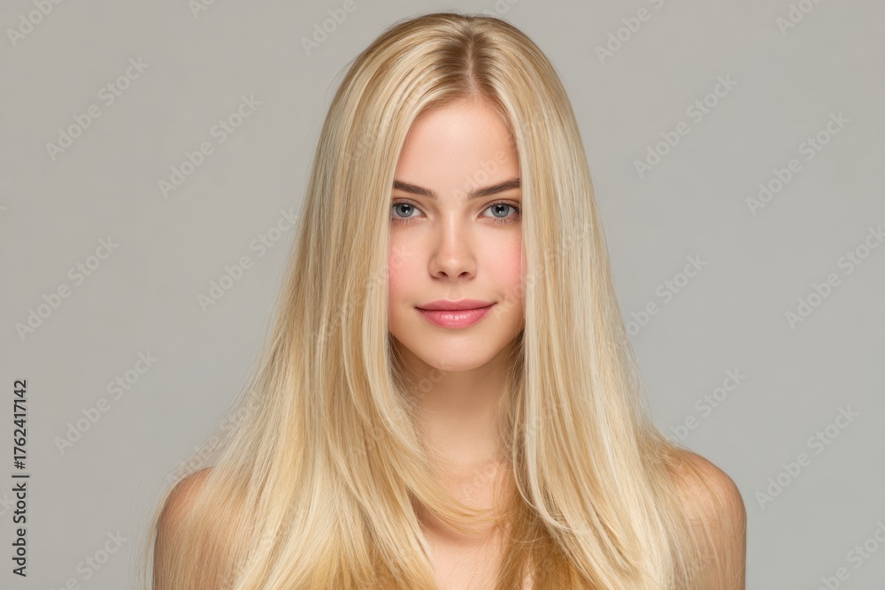 Naklejka premium Smiling woman with long blonde hair