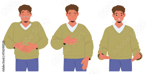 Man cartoon character showcasing therapeutic practice with breathing exercise easy-to-follow step