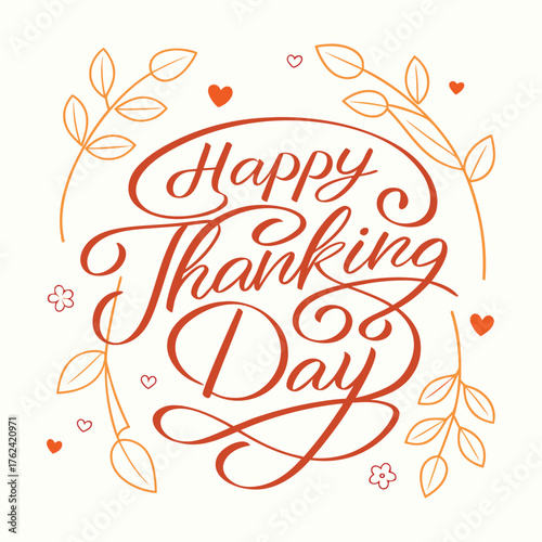 Elegant Script Thanksgiving Day Vector – Ornate Calligraphy with Floral Elements