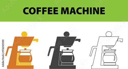 Coffee Machine  Modern Angular Coffee Maker in Warm Color Palette, Contemporary Kitchen Appliance Vector Illustration