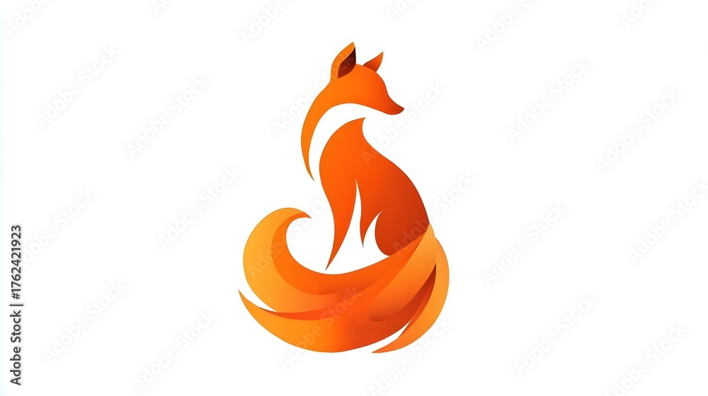 Obraz premium Creative fox logo with abstract tail, orange gradient, simple and elegant vector design. Concept: Branding, modern logo design, creativity and cleverness symbolism, minimalism, elegant vibrant aesthet