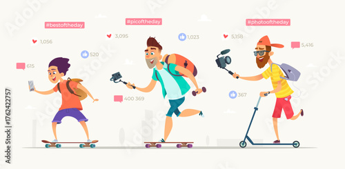 vector illustration of a young woman with camara for doing photography