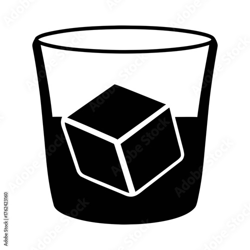 Ice cube in a glass of whiskey vector illustration for bar menu and cocktail design element, icon