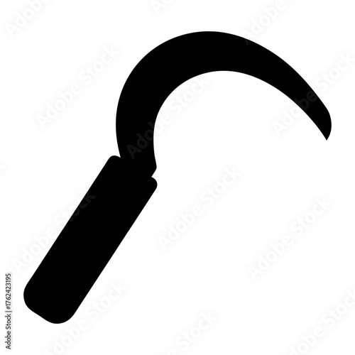 Download high resolution vector graphic of black silhouette sickle tool for harvesting crops and grass