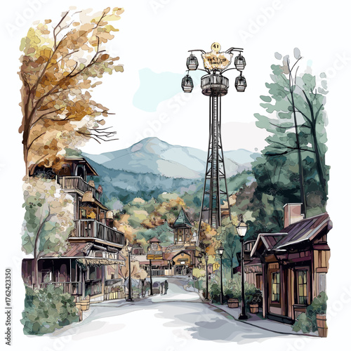 Dollywood. Dollywood hand drawn watercolor illustration