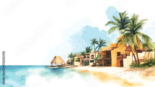 Playa del Carmen. Playa del Carmen hand drawn watercolor illustration