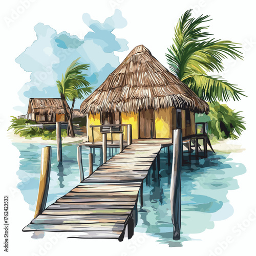 Riviera Maya. Riviera Maya hand drawn watercolor illustration