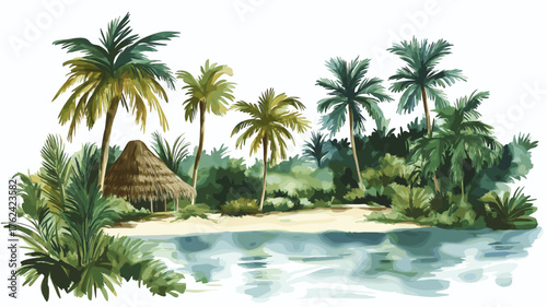 Sian Ka?an Biosphere Reserve. Sian Ka?an Biosphere Reserve hand drawn watercolor illustration