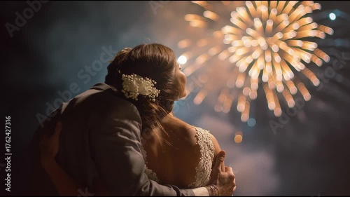 Couple enjoys fireworks display during romantic night