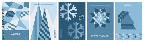 A set of winter geometric modern covers for posters, cards, backgrounds, and design.