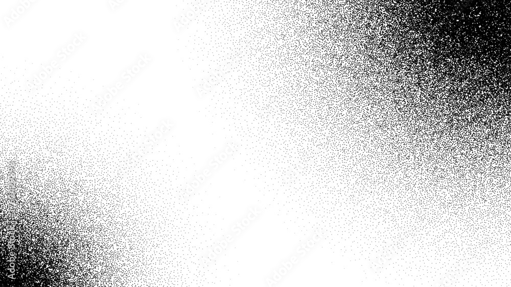 Obraz premium Halftone dotted gradient for texture background. Stippling noise pattern. Black grain speckle effect. Dot work gradient for web backdrop, design