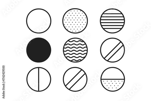 Colorful Heraldic Icons. Line style round icons of symbolic colors: argent, or, gules, sable; azure, vert, purpure, tenné; divided