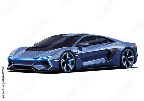 Blue sports car sleek design low profile aerodynamic features futuristic aesthetic