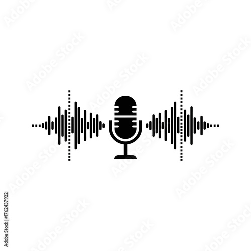 Audio recording microphone with sound wave representation for podcasting.